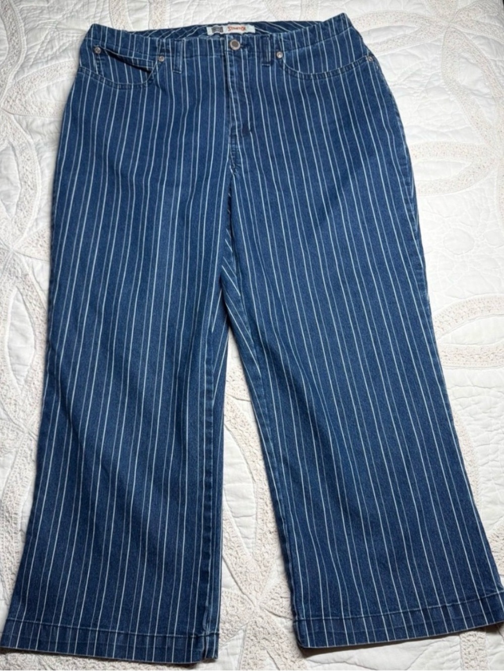 Faded‎ Glory Y2K Crop Costal Retro 90s Pinstripe Blue White Wide Leg Womens 12